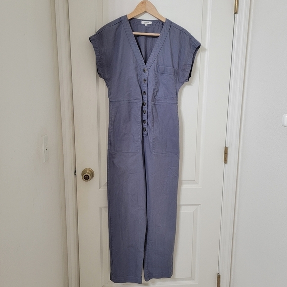 Madewell Size S Cap Sleeve Jumpsuit, color is Sunfaded Indigo, Exc. Used Cond. - Picture 4 of 16